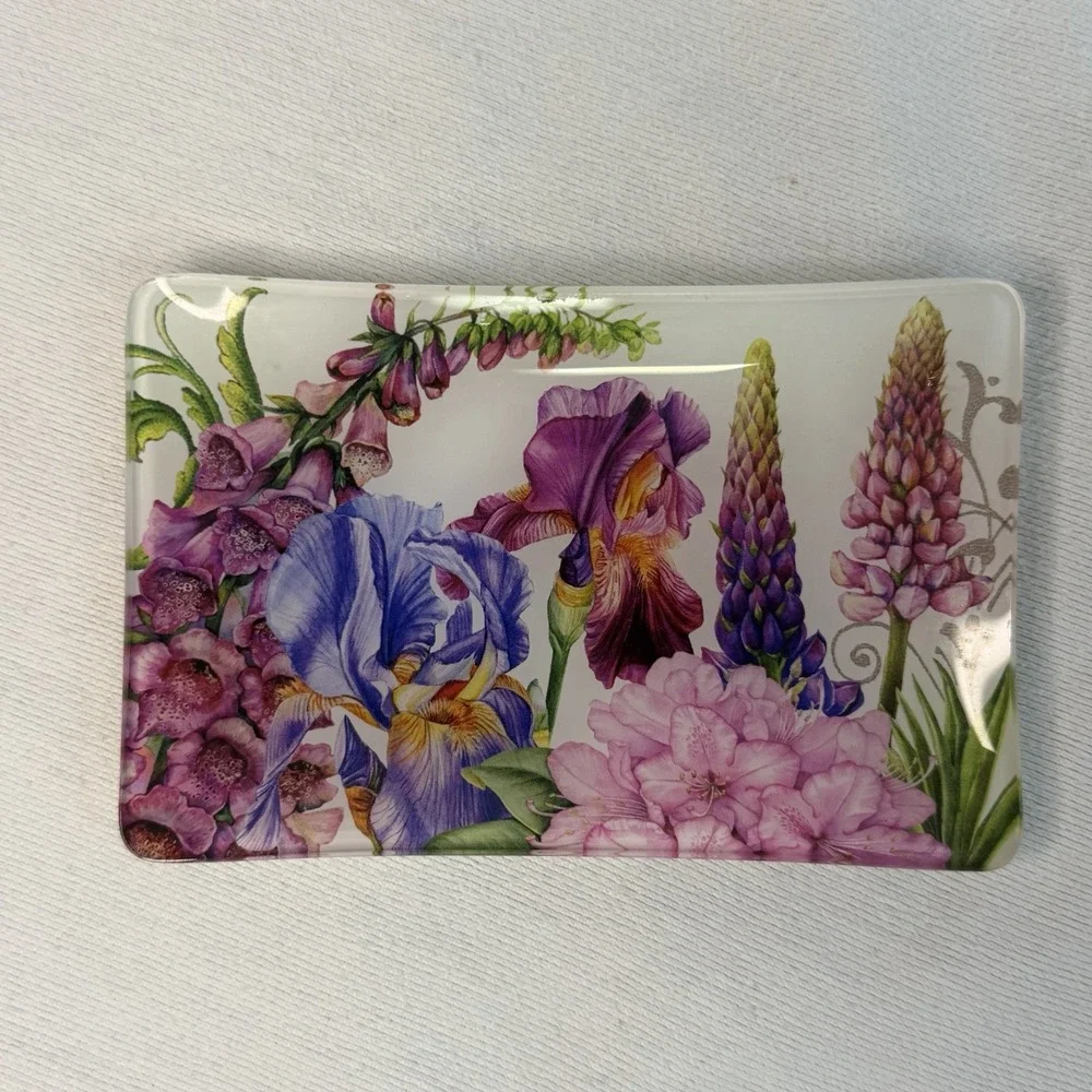 Michel Design Works Floral Glass Trinket Tray Jewelry Soap Dish Botanical